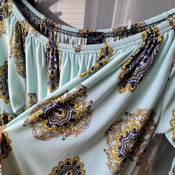 WIN WIN Boho Women's Blouse 3/4 Sleeve Off Shoulder L/XL Lace Multicolor Tunic - Picture 9 of 9